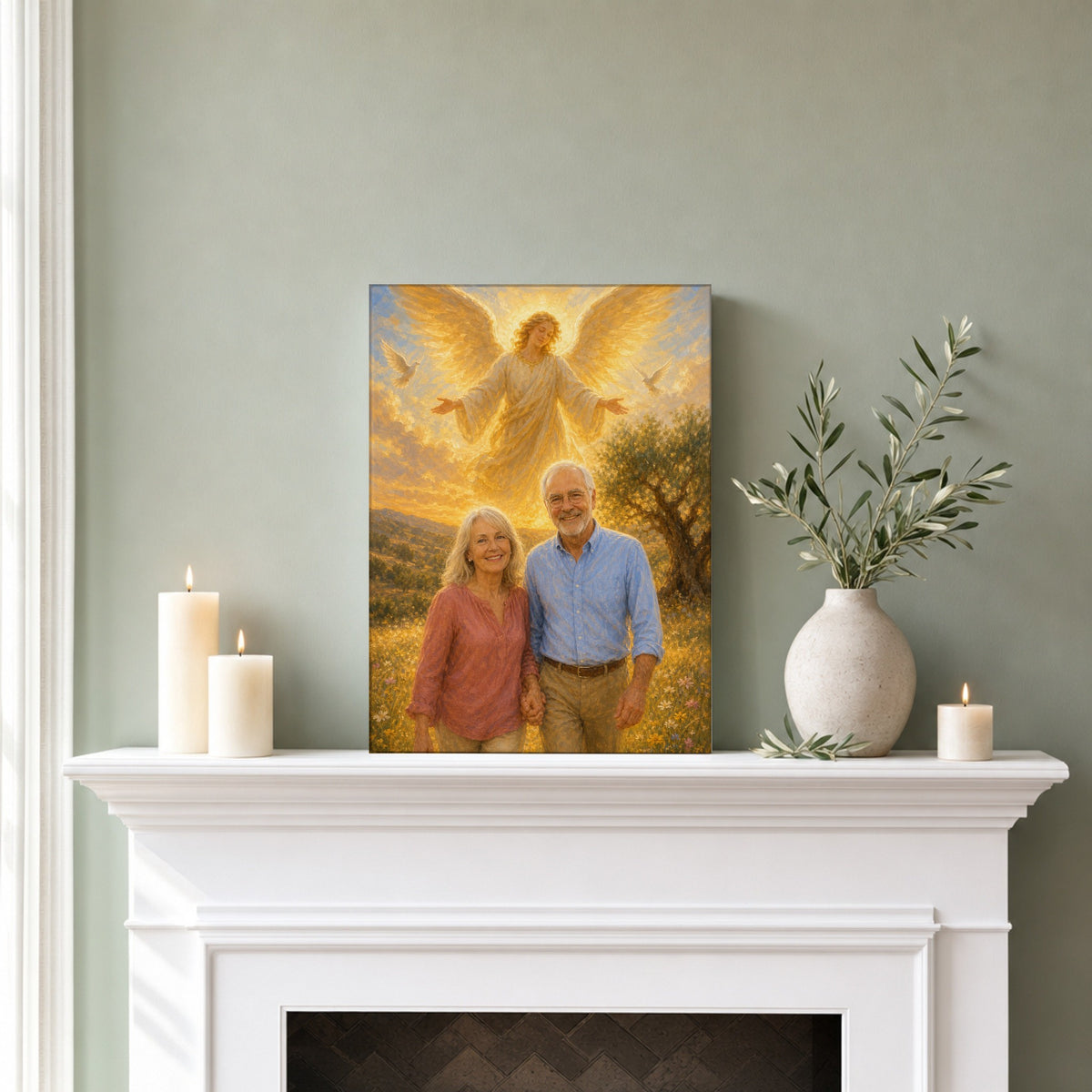 Anniversary Angel: room mockup, mantel