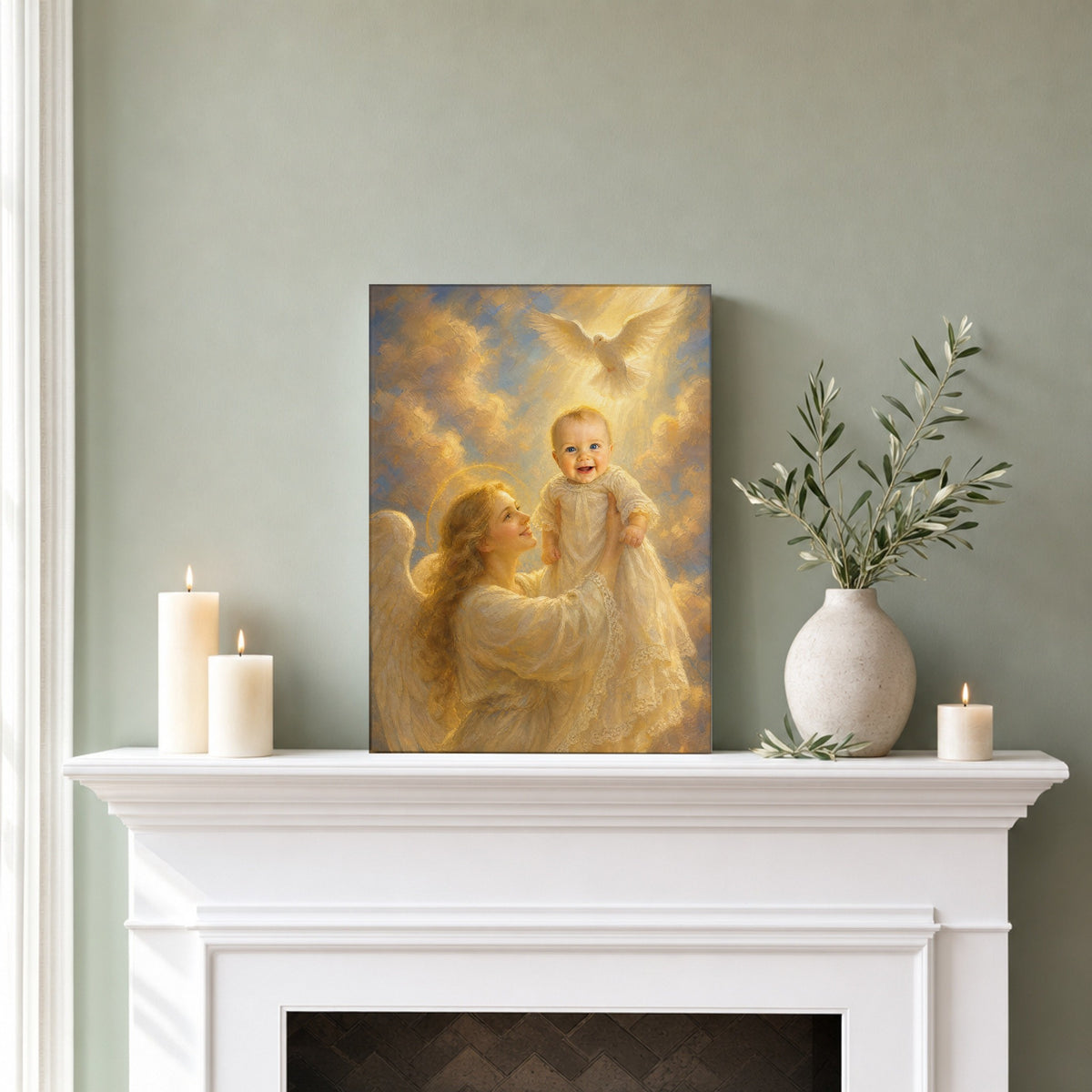 Baptism Blessing: room mockup, mantel