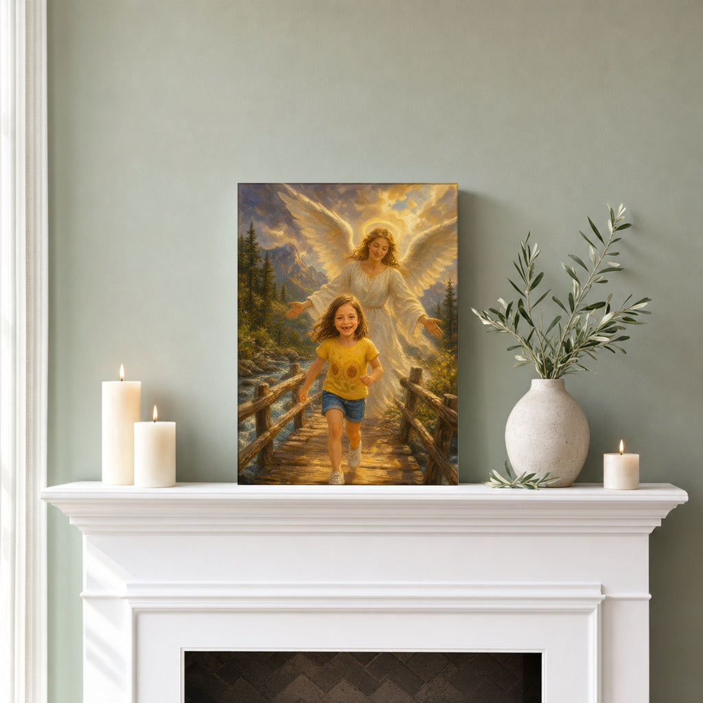 Guardian Angel Bridge: room mockup, mantel