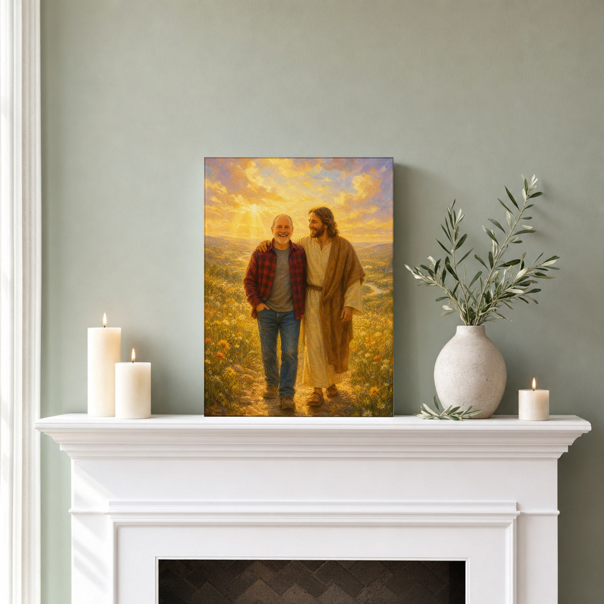 Held by Jesus (Memorial): room mockup, mantel