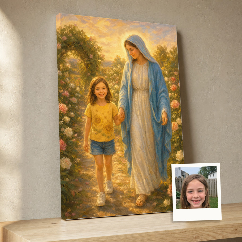Under Mary's Mantle: room mockup, close-up with the original photo