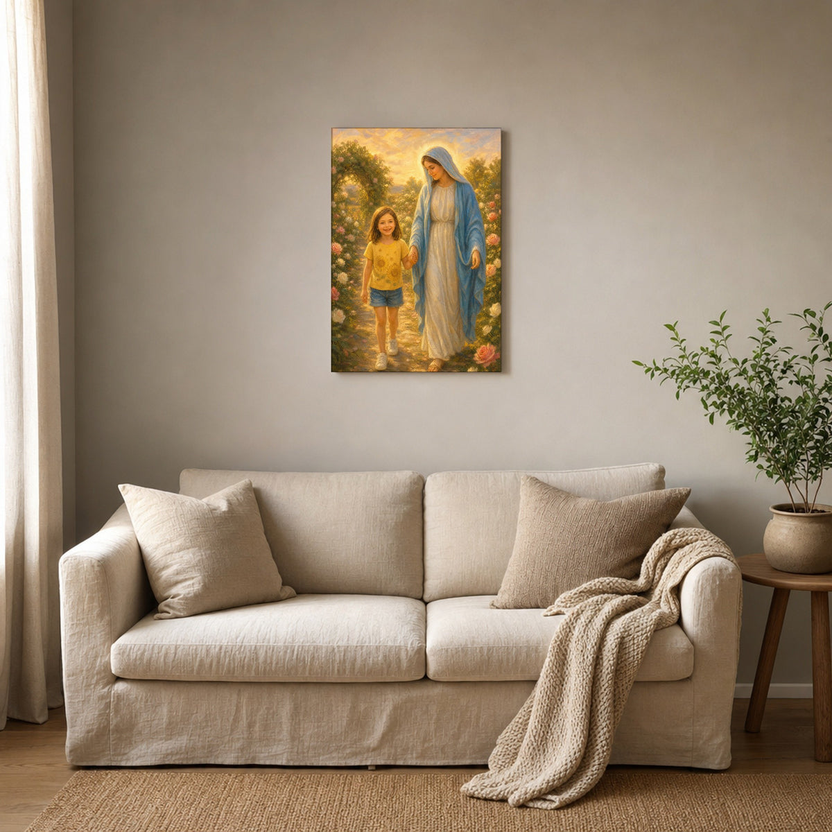 Under Mary's Mantle: room mockup, living room