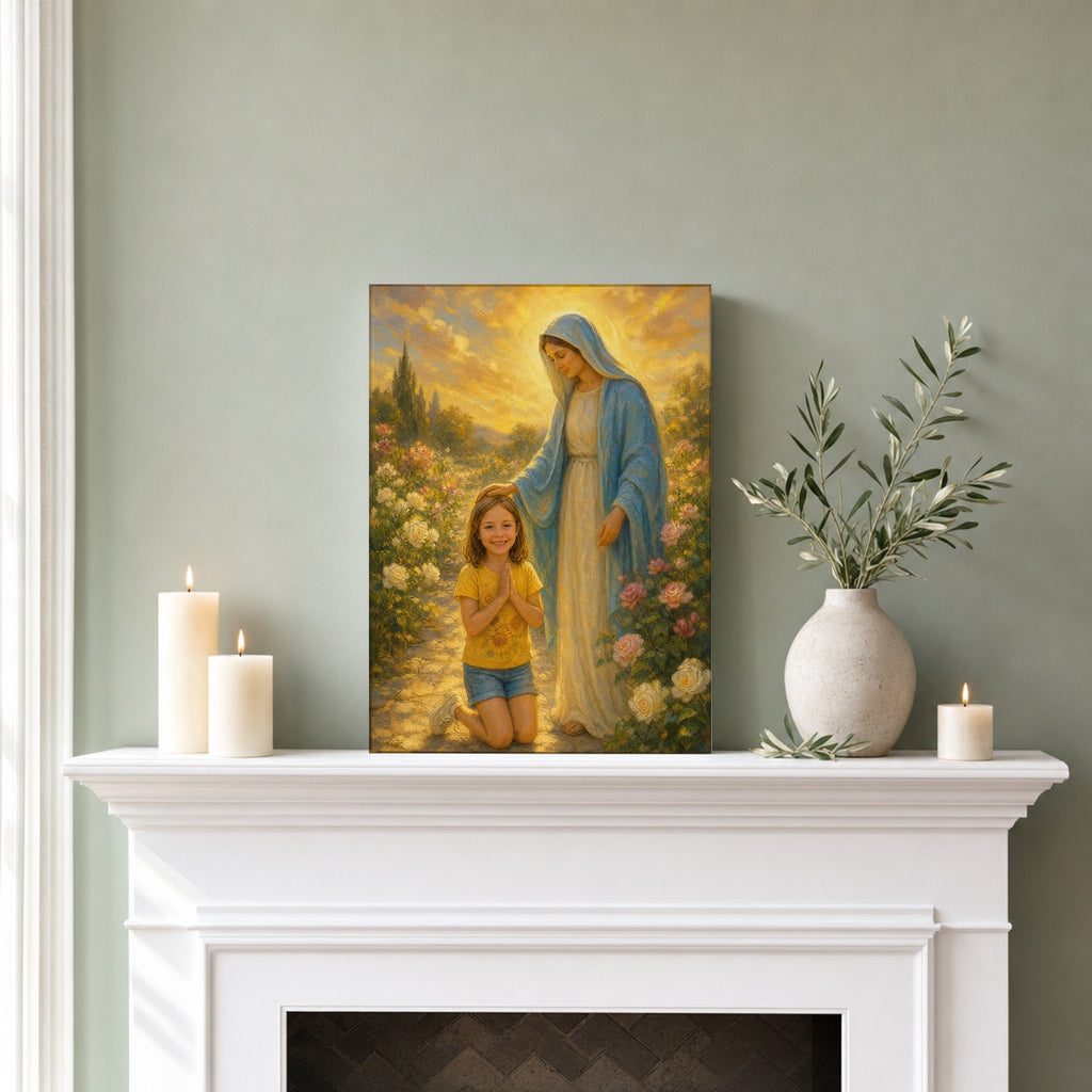 Under Mary's Mantle: room mockup, mantel