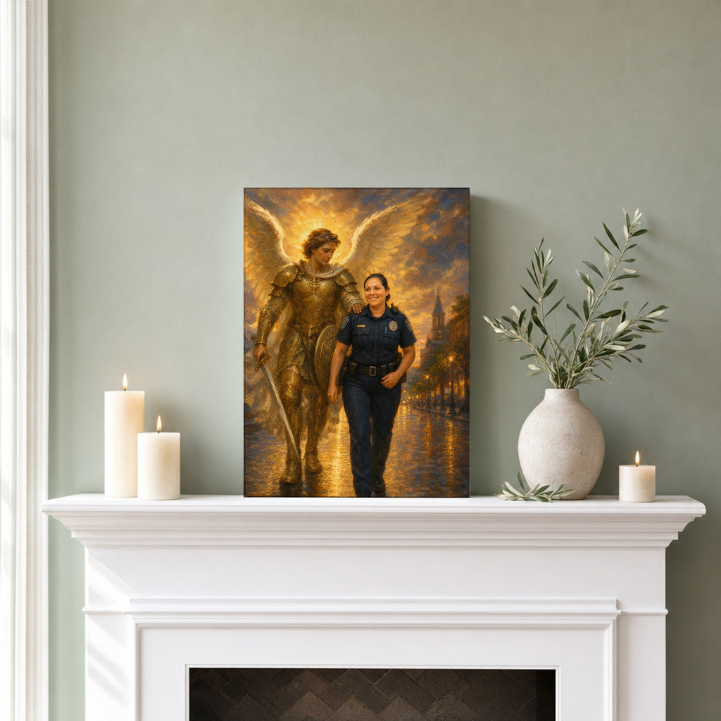 St. Michael Protector: room mockup, mantel