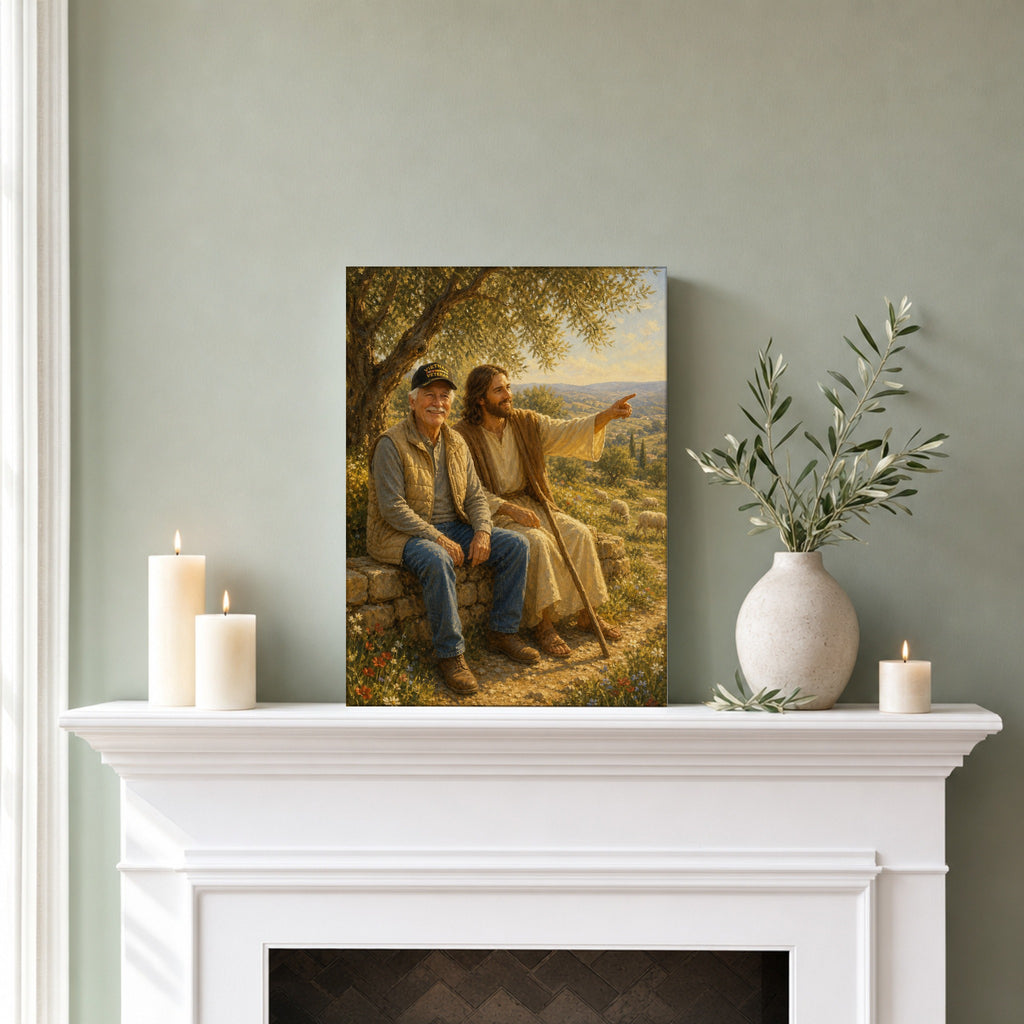 Walk with Jesus: room mockup, mantel